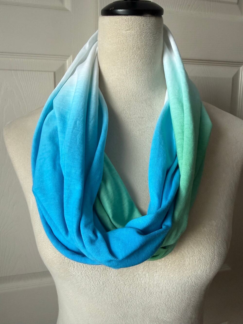J. Jill Blue Green White Ombré Infinity Scarf 100% Cotton Lightweight‎ Coastal